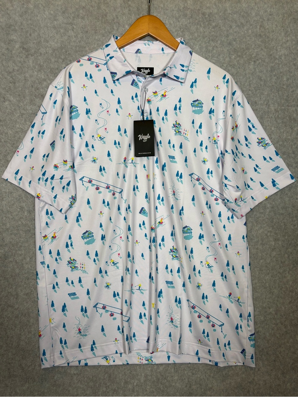 Waggle Golf Downhill Print Short Sleeve Classic Golf Polo Shirt-White-Men XL - Picture 3 of 7